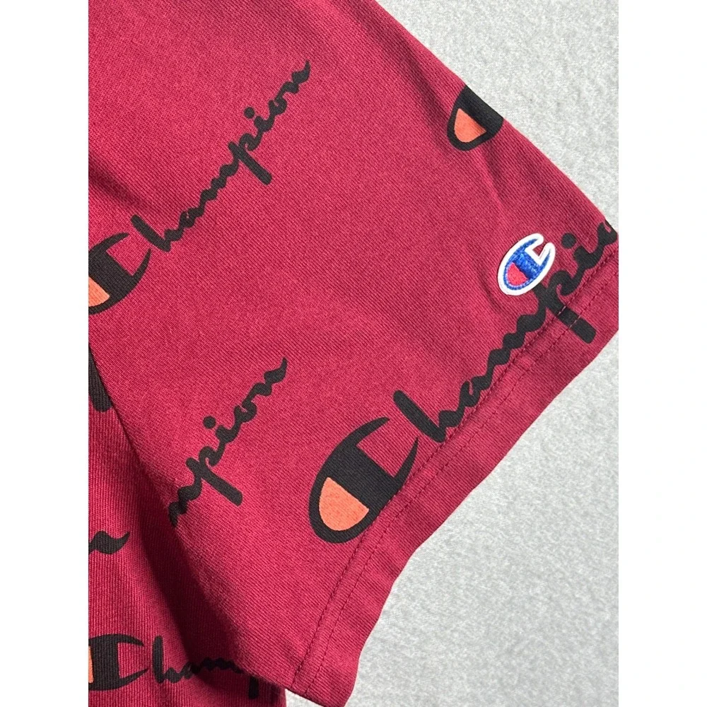 Champion Mens XL Maroon All Over Print Script Logo Short Sleeve‎ T-Shirt Cotton - Picture 3 of 7